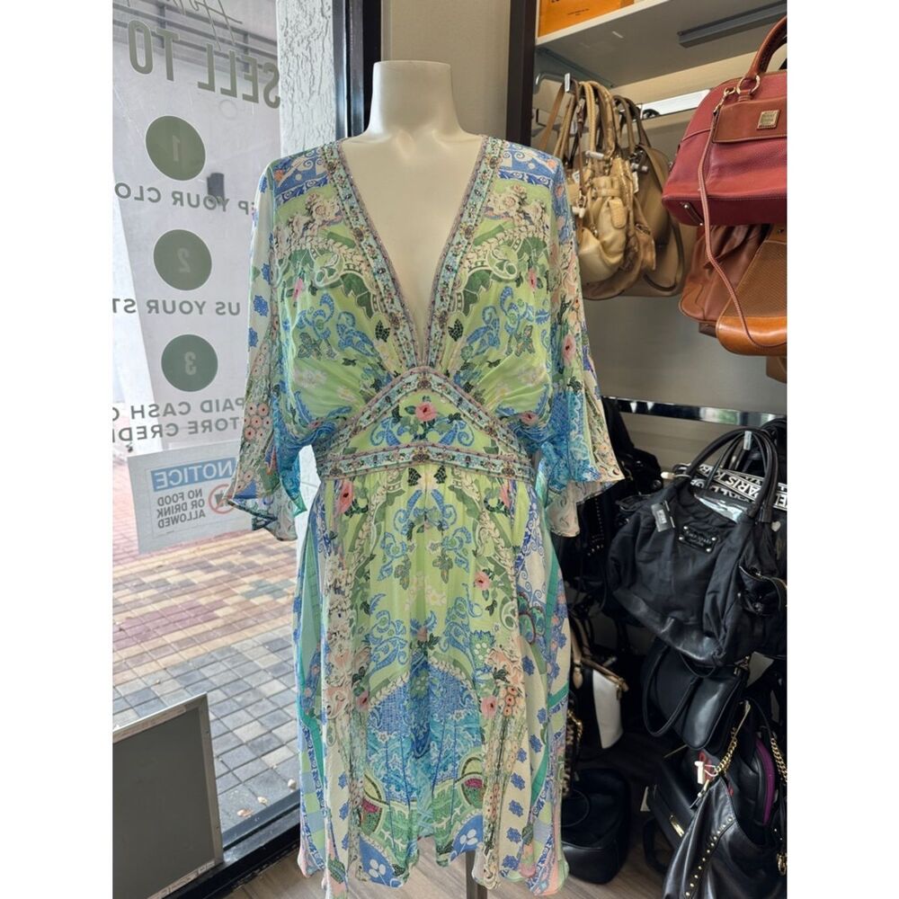 Camilla Light Green Blue Paisley Mini Dress